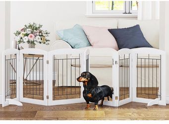 6 Panels Dog Gate Indoor with Walk Through Door, Foldable FreeStanding Pet Gate for Doorways, Stairs, the Houes, Pet Puppy Safety Fence, 120 in Extra