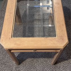 Vintage Oak & Beveled Glass Side Table
