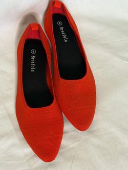 Breifola pointed-toe ballet flats in red  with a textile knit upper.
