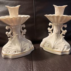 Lenox Made In USA Ivory Candlesticks Aquarius 