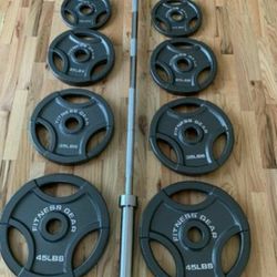 300 LB OLYMPIC WEIGHT SET WITH BAR 