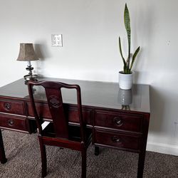 Antique Authentic Cherry Wood Desk And Chair