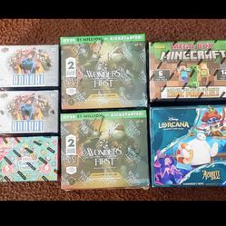 LOT OF MINECRAFT, LORCANA, DC COMICS ANNUAL, WORLD OF THE FIRST & SMASHLINGS BOXES