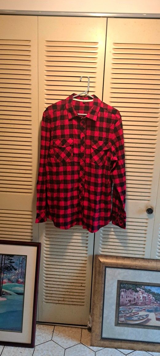 Buffalo Plaid Long Sleeve Button Down Shirt Size Large