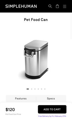 Simplehuman Stainless Steel Pet Food Storage Can w/ Scoop Medium