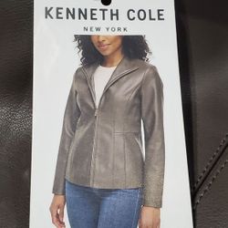 New Kenneth Cole Women's Faux Full Zip Leather Jacket Dark Gray XXL