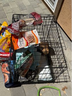 Dog cage and food