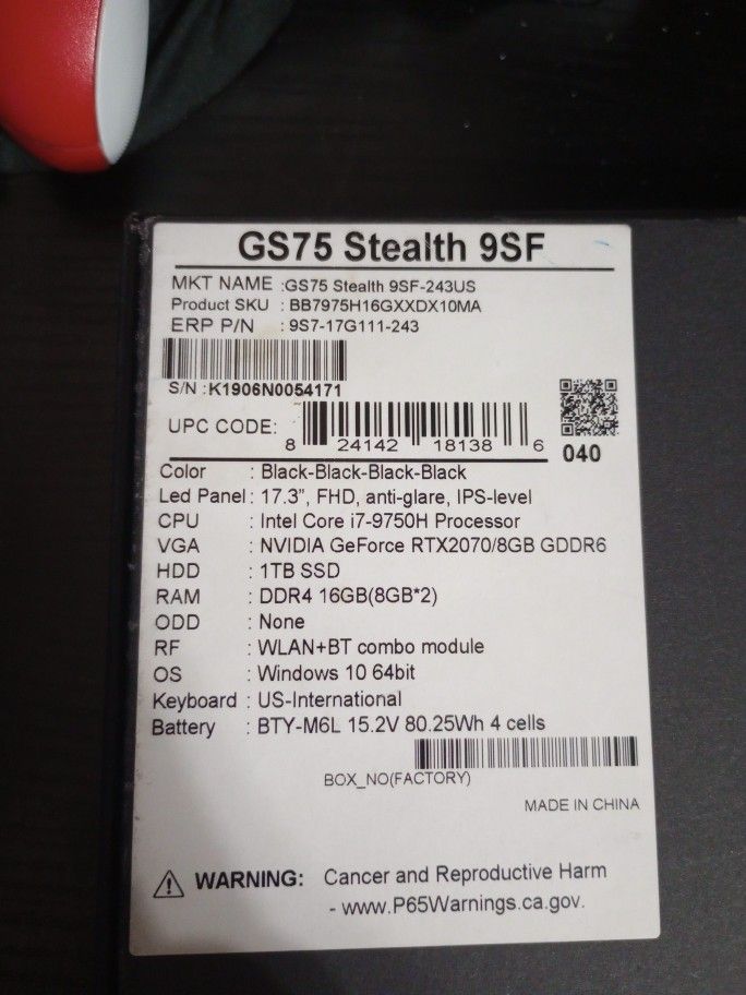 Msi Gs75 Stealth 9SF-243 for Sale in Henderson, NV - OfferUp