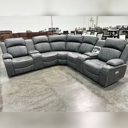 Charcoal Power Reclining Sectional Sofa Set With Built in USB Port and 2 x Console