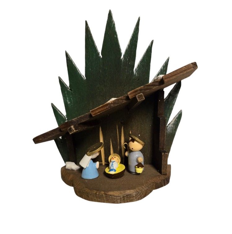 vintage wooden  3 figure nativity 4"