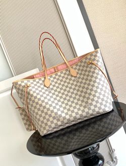 LOUIS VUITTON Neverfull GM Damier Tote Bag, Large Size, Women's, White