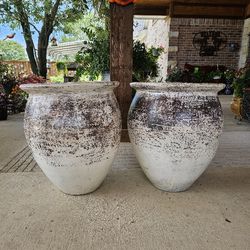 XL Rustic White Clay Pots, Planters, Plants. Pottery, Talavera $120 cada una