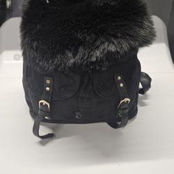 Women's Candies BLACK Back Pack Style Purse BackPack Tote Bag FUR & POCKETS NWT