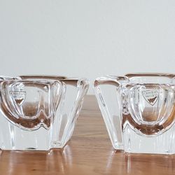  Mid-Century Modern MCM ORREFORS Sweden Max Crystal Candle Holders (Pair)/ Tealigth Candle Holder Design By Anna Ehrner Cross Signed 2x