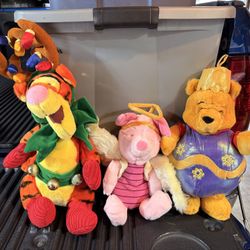 Set Of 3 “Winnie The Pooh And Friends” Christmas Stuffed Animals