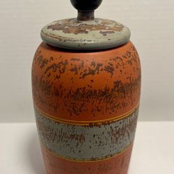 RARE Antique Wooden Lacquerware Painted Tea / Coffee Caddy Barrel 8"