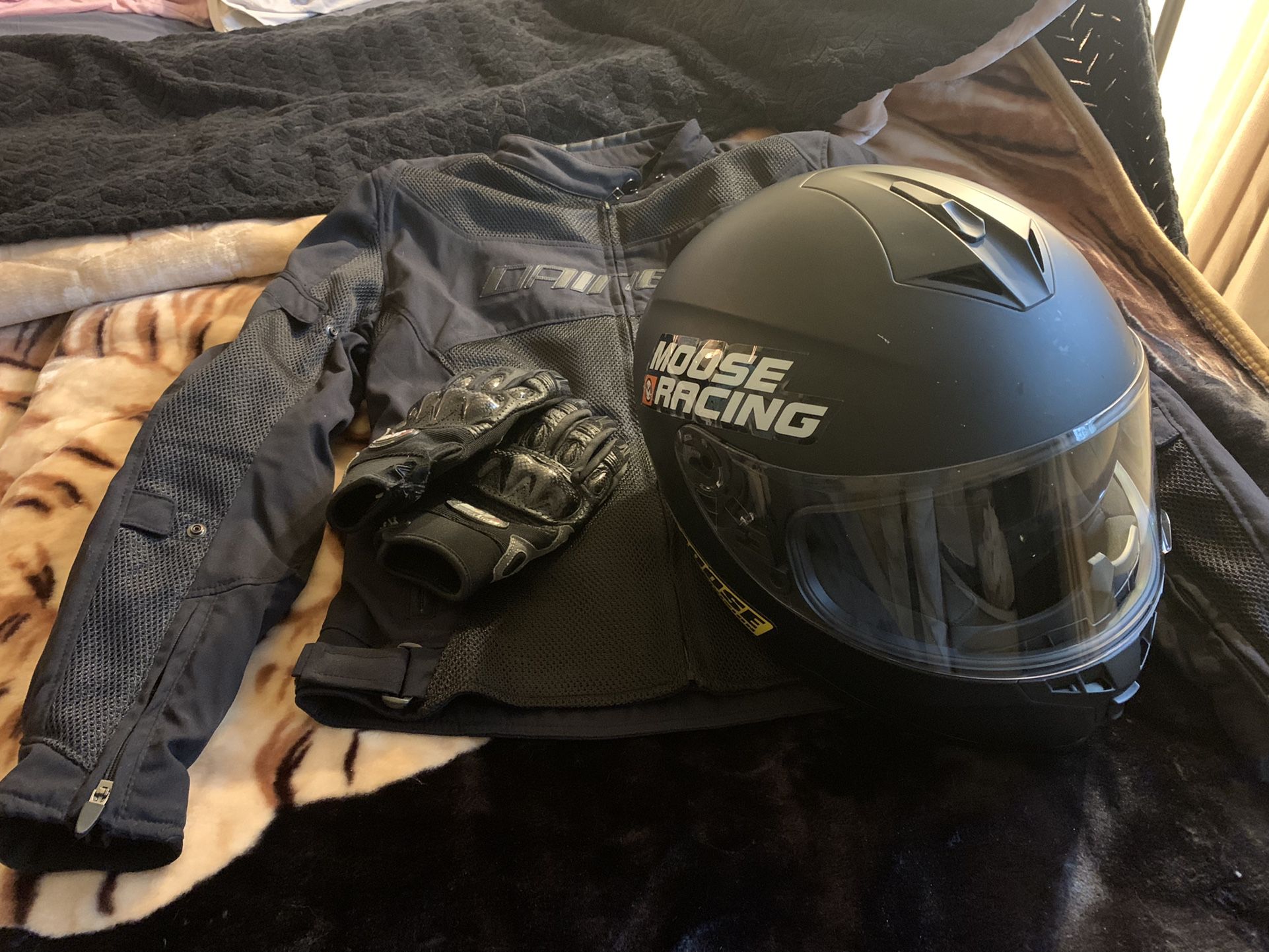 Motorcycle Helmet, Jacket, and gloves for sale.