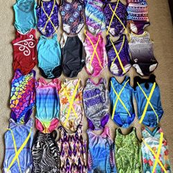 AXS LOT adult extra small leotards gymnastics GK Ozone Spectrum Fox rhinestone sequin shimmer Marvel pink purple rainbow