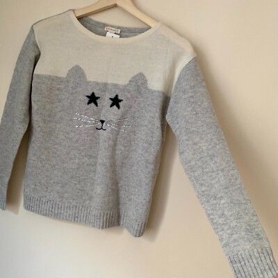 Crewcuts Girls size 12 ivory great cat graphic Long Sleeve Sweater Sweatshirt Top Shirt
