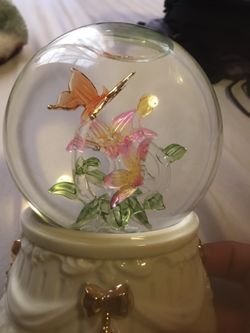 Snowglobe, butterflies, music box, glass