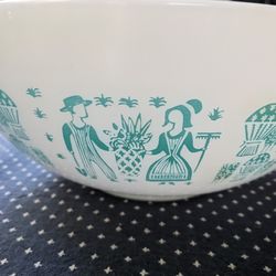 Vintage Pyrex Amish Butterprint Turquoise on White Pattern Nesting Cinderella 2 and 1/2 Quart Mixing Bowl 444