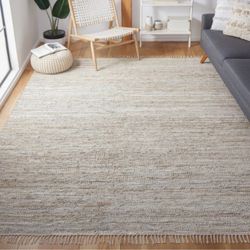 Hand-Woven Leather and Suede Area Rug beige 8x10