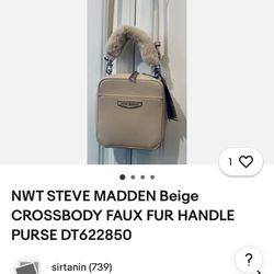 Steve Madden Beige Crossbody Faux Fur  Handle
