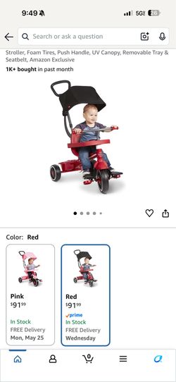 Radio Flyer 4-in-1 Stroll 'N Trike, Ages 1-5, Toddler Tricycle & Stroller, Foam Tires, Push Handle, UV Canopy, Removable Tray & Seatbelt, Amazon Exclu