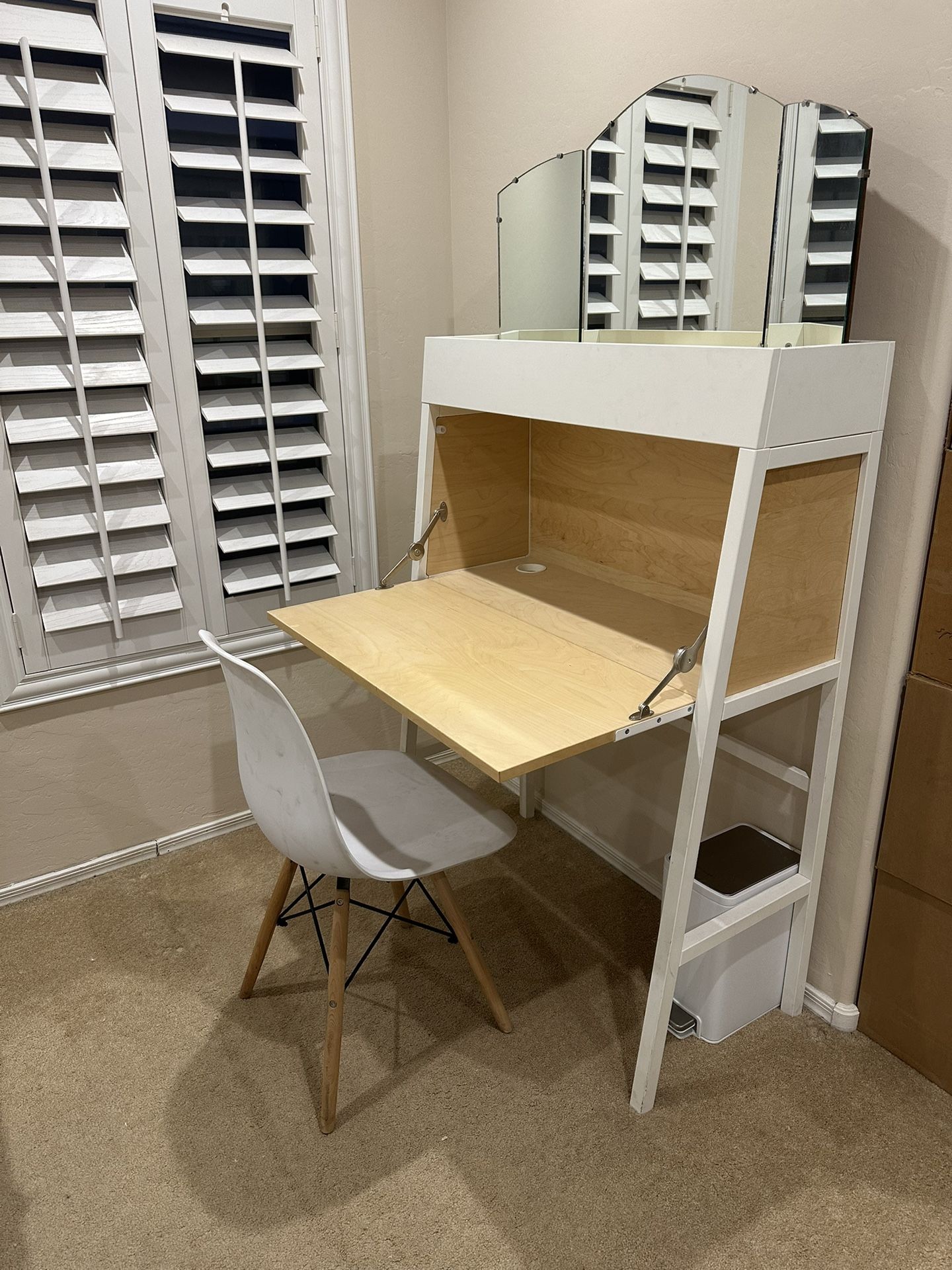 IKEA White Secretary Desk with Chair And Mirror