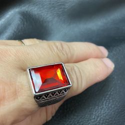 Ring Stainless Still With Ruby Crystal Size 10 