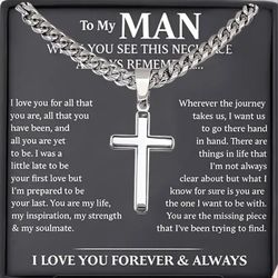 To My Man Cross Necklace And Message Card 