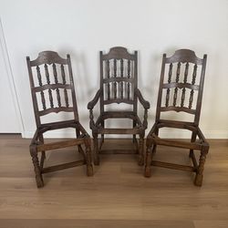 Vintage Wood Chairs Set of 3 (heavy oak chairs)