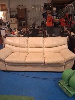 Light leather couch loveseal & chair