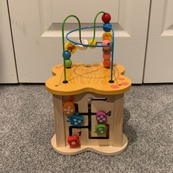 Wooden Baby Toys Activity Cube 6-in-1 Play Center Bead Maze Animal Shape Sorter