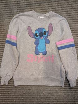 Disney Stitch Stitch Graphic Fleece Crewneck Pullover Sweatshirt Women S Gray