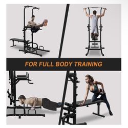 Power Tower with Adjustable Bench – Multi-Function Home Gym – Supports 440 lbs