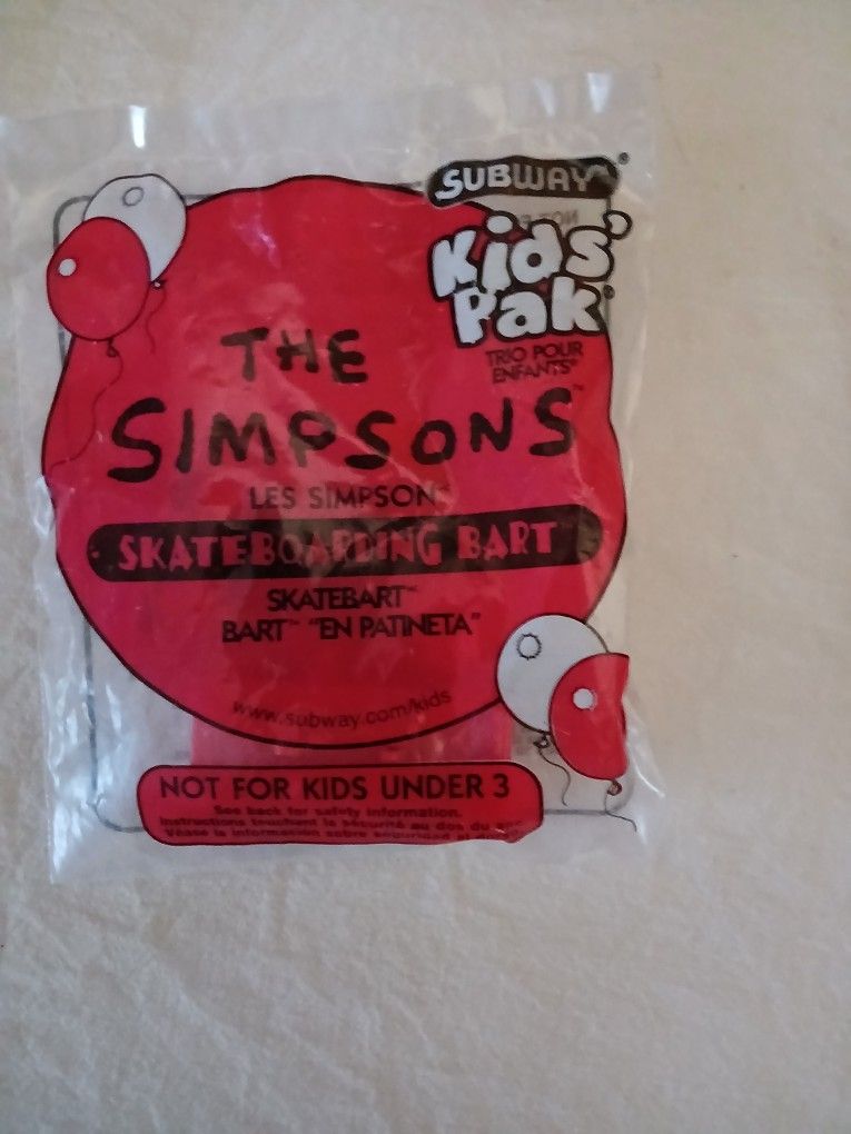 BRAND NEW SKATEBOARDING BART TOY,  THE SIMPSONS,  FROM SUBWAY 