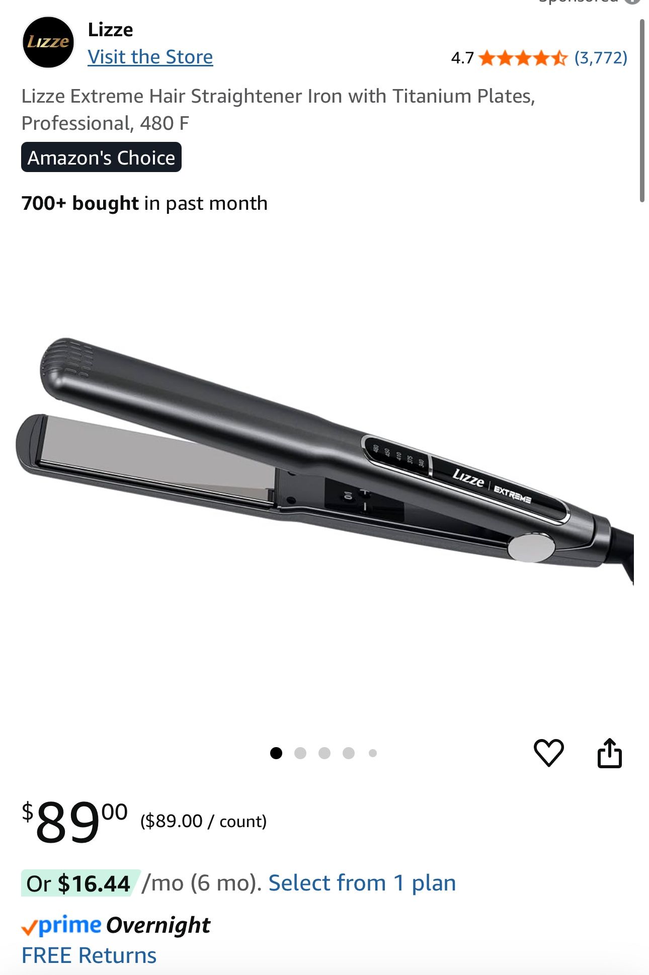 Lizze Extreme Hair Straightener Iron with Titanium Plates, Professional, 480 F