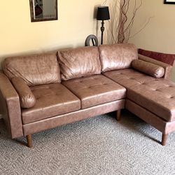 L Shaped Couch with Reversible Chaise, Faux Leather