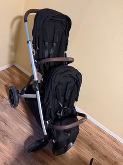 Cybex Double Stroller Black with Brown Handles