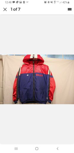 RARE VTG BUFFALO BILLS STARTER PRO LINE HOODED JACKET PARKA SIZE XL BLUE RED NFL
