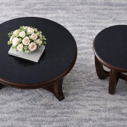 Round Coffee Table + Matching Side Table – Modern / Minimalist Wood Set