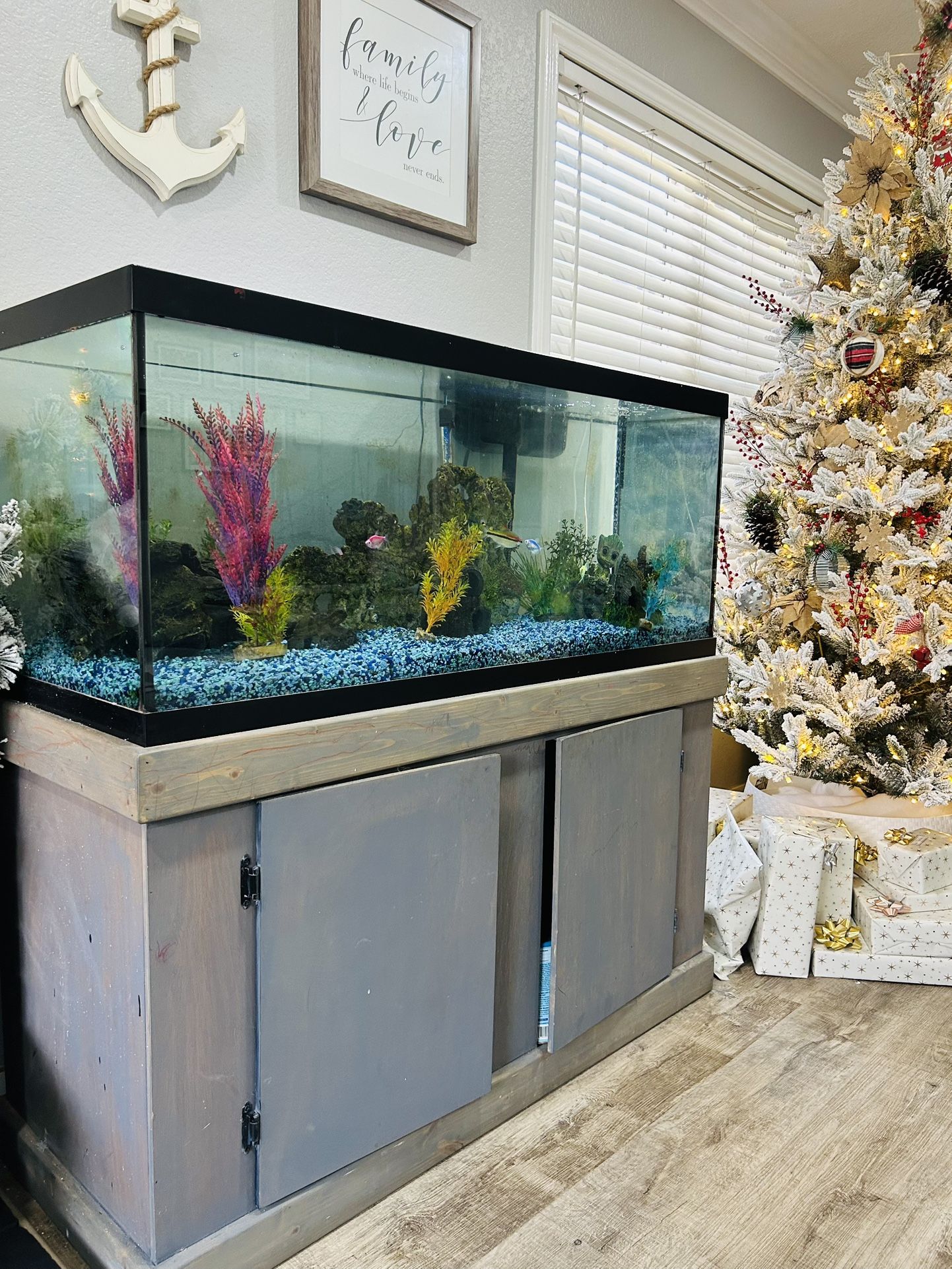 Large Standing Fish Tank With Wooden Base