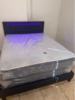 Queen size bed frame with mattress and free delivery free installation all new furniture