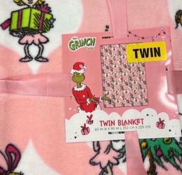 NEW DR. SEUSS THE GRINCH PINK TWIN BLANKET