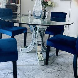 Douty 52'' Mirror Glass Pedestal Dining Table with Tempered Glass Tabletop