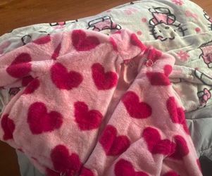 Pink heart fuzzy zip up