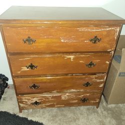 34" Tall Vintage Wooden 4-Drawer Dresser