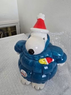 Brand New Peanuts Large Puffer Jacket Snoopy Ceramic Cookie Jar  101/2" H x 9" W