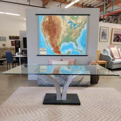 Modern Glass Dining Table with Sculptural V Base